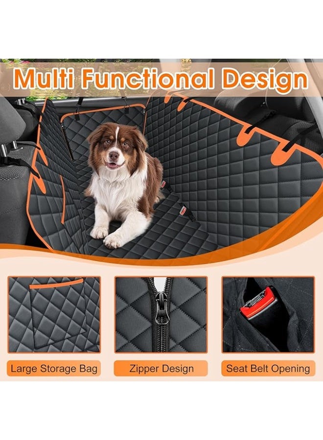 Dog Car Seat Cover, Durable Waterproof Scratch Proof Nonslip Dog Hammock, Back Seat Covers with Pocket for Cars SUVs and Trucks - L, Black/Orange - Image 3